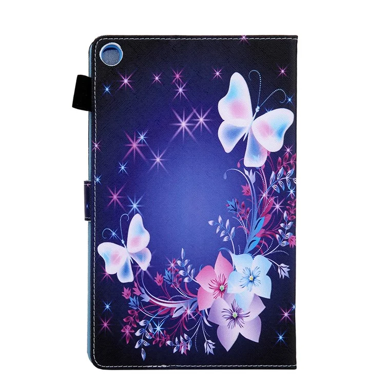 Gemusterter Stand-Leder-Schutzschale für Samsung Galaxy Tab A 8.0 Wi-Fi (2019) SM-T290/T295 - Blume/Schmetterling