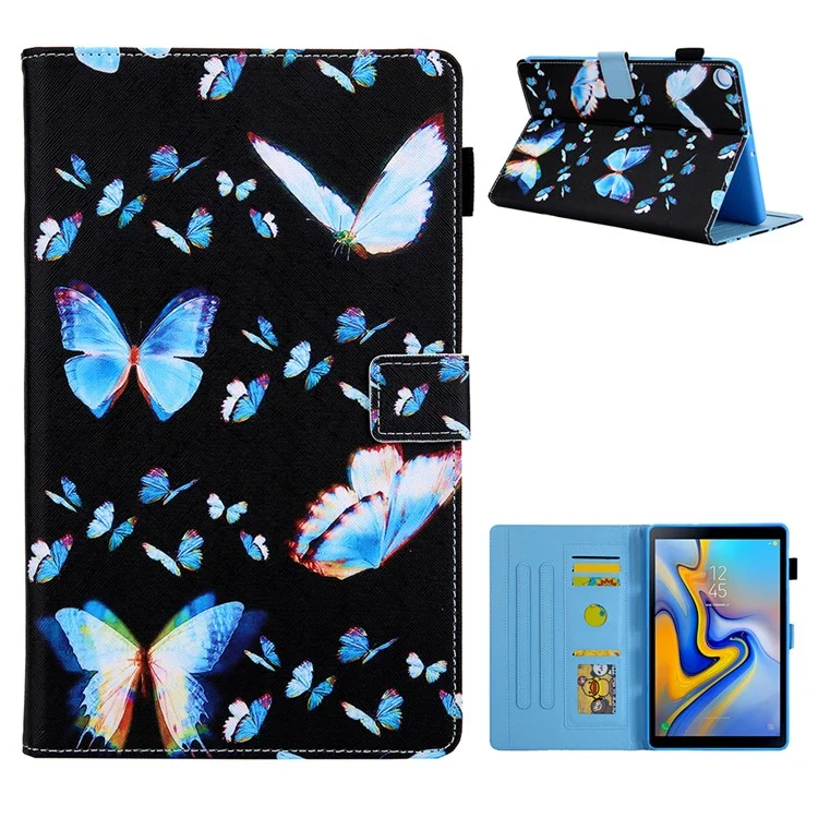 Gemusterter Lederständer Schutzhülle für Samsung Galaxy Tab A7 10.4 (2020) / (2022) SM-T500 / T505 - Blauer Schmetterling