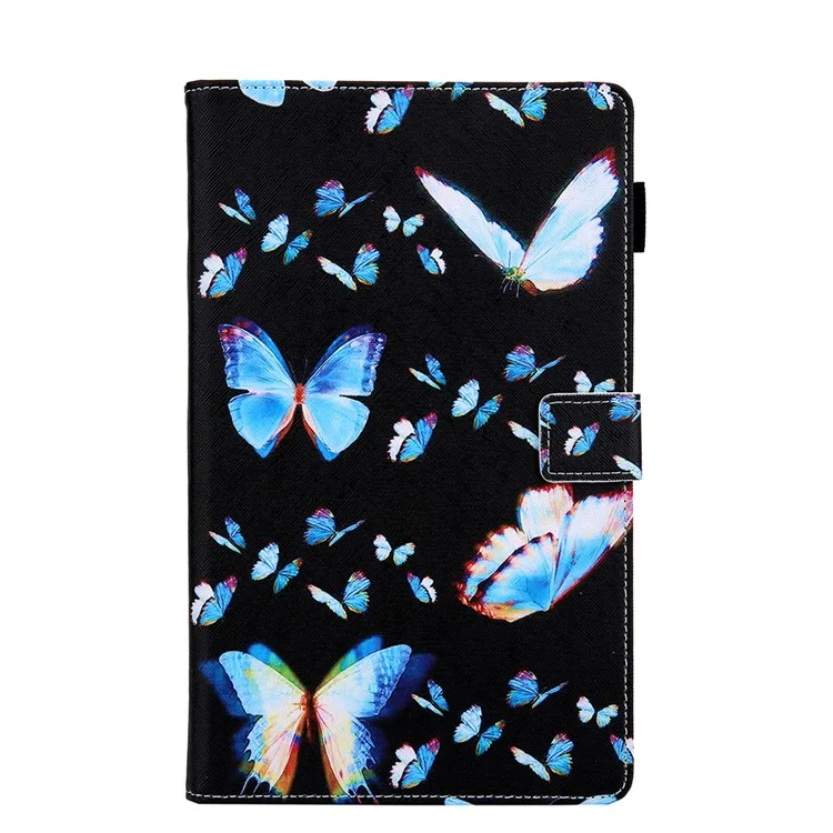 Gemusterter Lederständer Schutzhülle für Samsung Galaxy Tab A7 10.4 (2020) / (2022) SM-T500 / T505 - Blauer Schmetterling