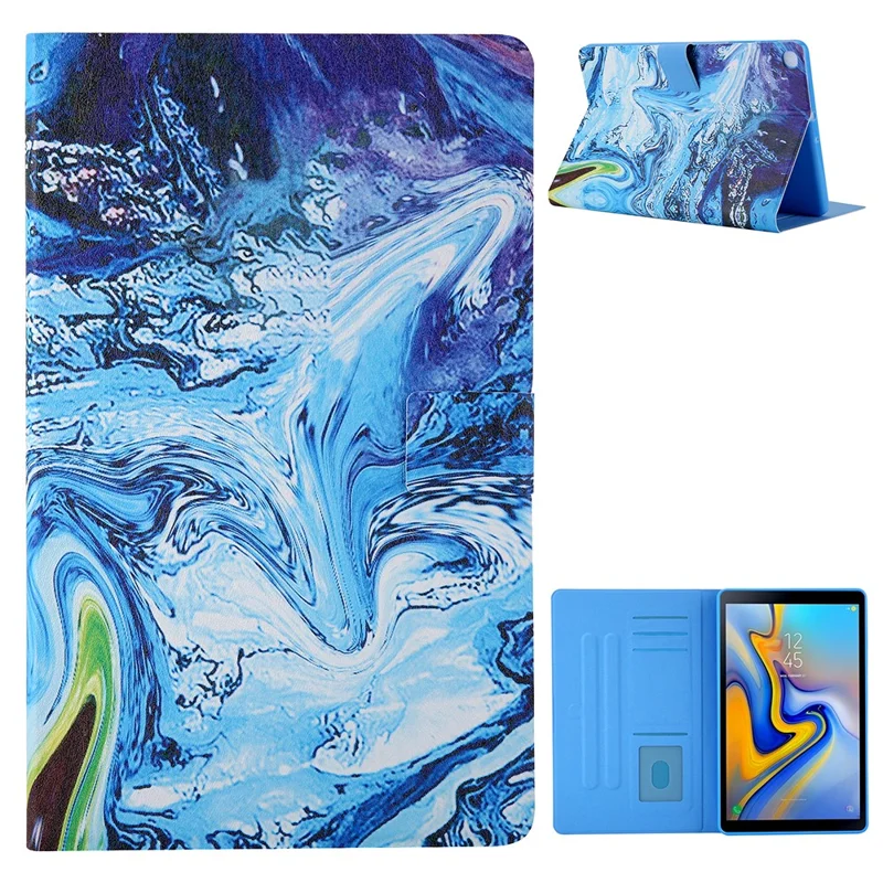 Pattern Printing Card Slots Leather Stand Tablet Case for Samsung Galaxy Tab A7 10.4 (2020) / (2022) SM-T500 / SM-T505 - Blue / Green