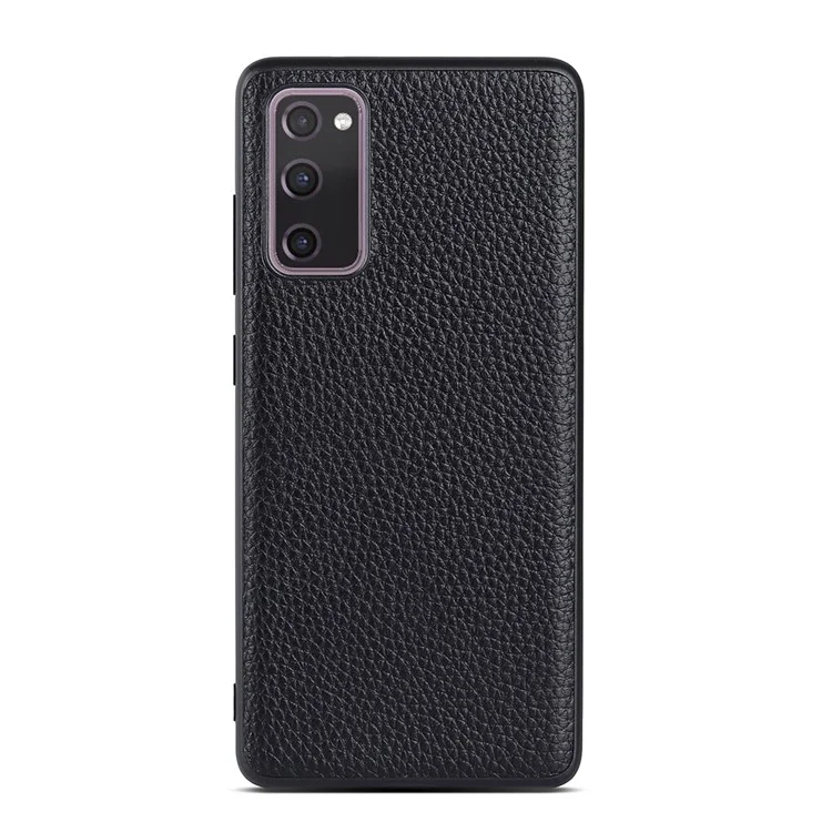 For Samsung Galaxy S20 FE/Fan Edition/S20 FE 5G/Fan Edition 5G/S20 Lite/S20 FE 2022 Litchi Texture Genuine Leather Coated TPU PC Combo Case - Black