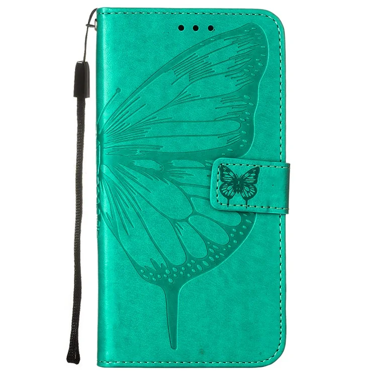 Butterfly Imprinting Leather Wallet Stand Phone Case with Hand Strap for Samsung Galaxy A30s/A50/A50s - Green