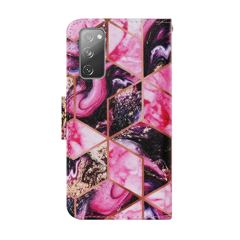 For Samsung Galaxy S20 FE 5G/Fan Edition 5G/S20 FE/Fan Edition/S20 Lite/S20 FE 2022 Pattern Printing PU Leather Case Flip Stand Wallet Protective Cover - Red Geometric Pattern