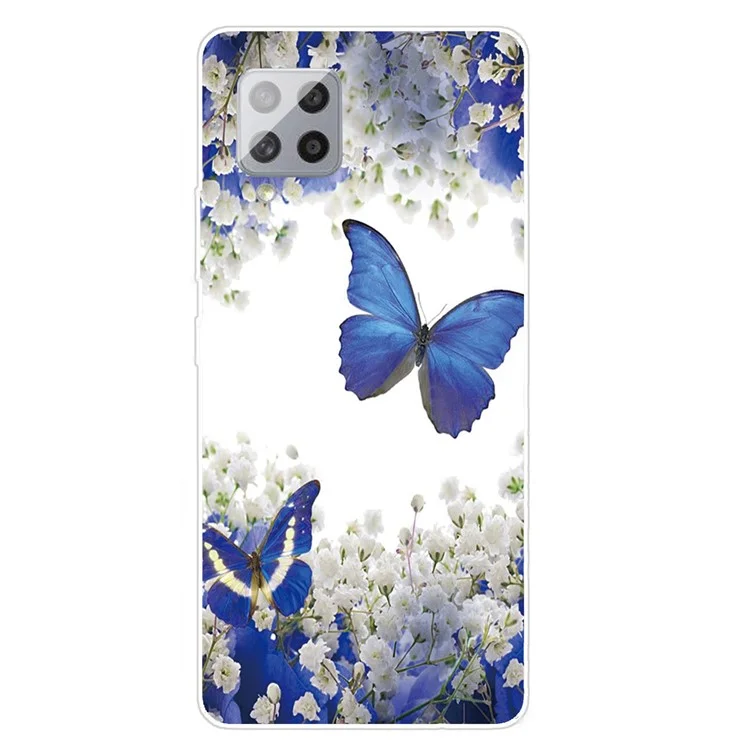 Pattern Printing Clear TPU Soft Phone Cover for Samsung Galaxy A42 5G - Blue Butterflies