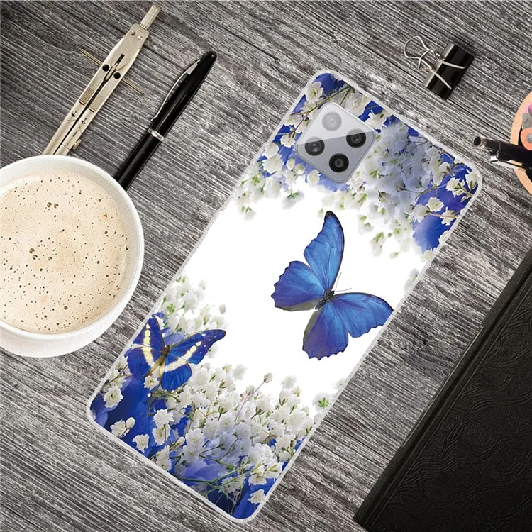 Pattern Printing Clear TPU Soft Phone Cover for Samsung Galaxy A42 5G - Blue Butterflies