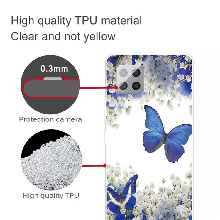 Pattern Printing Clear TPU Soft Phone Cover for Samsung Galaxy A42 5G - Blue Butterflies