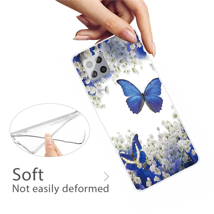 Pattern Printing Clear TPU Soft Phone Cover for Samsung Galaxy A42 5G - Blue Butterflies