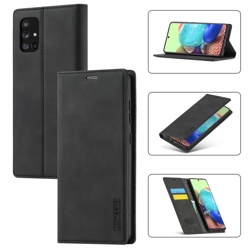 LC.IMEEKE LC Auto Absorbed Leather Wallet Stand Phone Protector for Samsung Galaxy A71 SM-A715/M70S  - Black