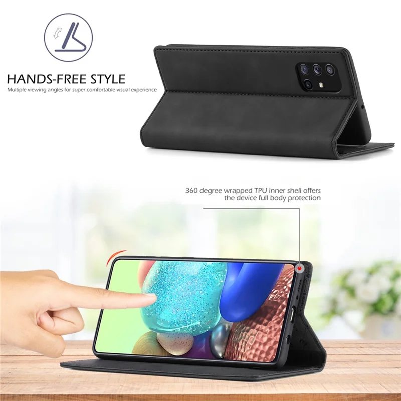 LC.IMEEKE LC Auto Absorbed Leather Wallet Stand Phone Protector for Samsung Galaxy A71 SM-A715/M70S  - Black