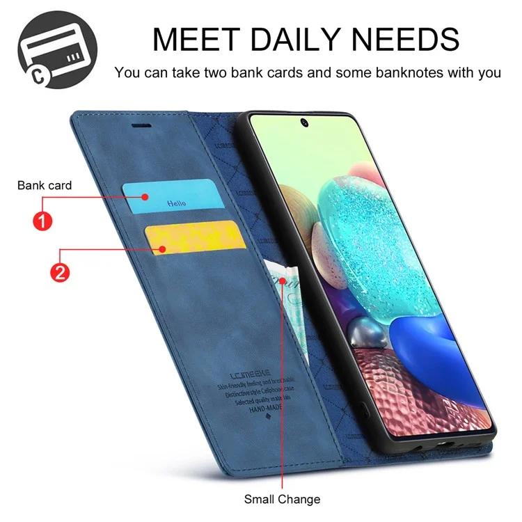 LC.IMEEKE LC Auto Absorbed Leather Wallet Stand Phone Protector for Samsung Galaxy A71 SM-A715/M70S  - Blue