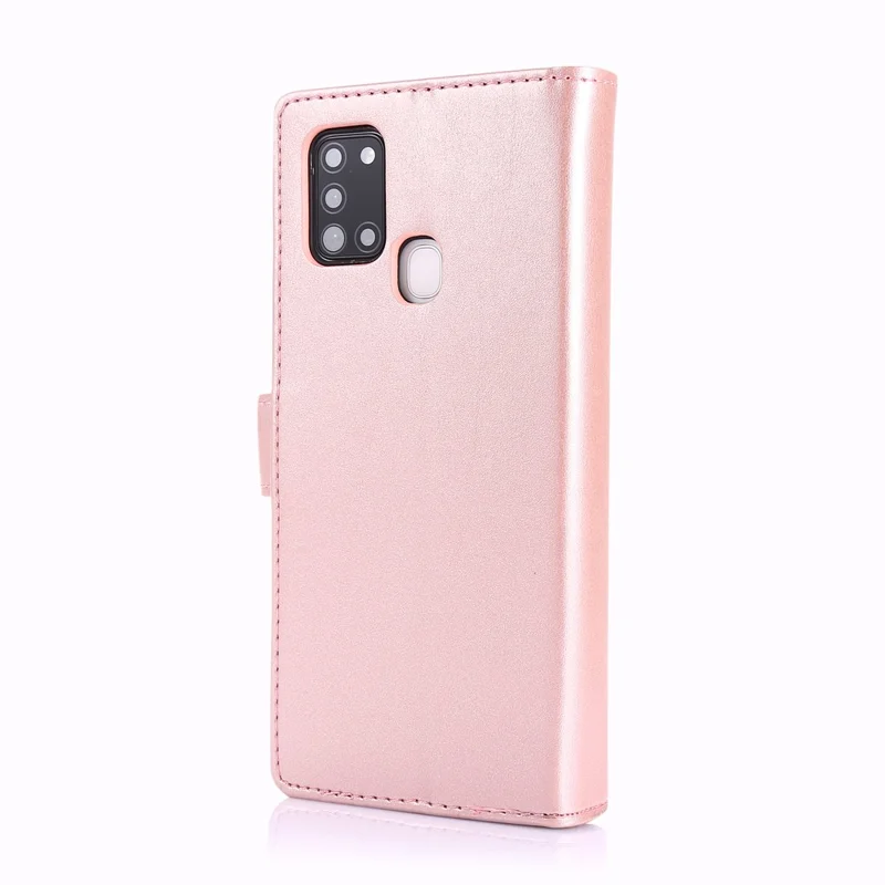 Leather Phone Cover Shell with Nine Card Slots and Zippered Cash Pocket for Samsung Galaxy A21s - Rose Gold