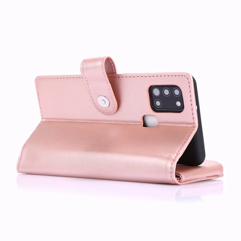 Leather Phone Cover Shell with Nine Card Slots and Zippered Cash Pocket for Samsung Galaxy A21s - Rose Gold