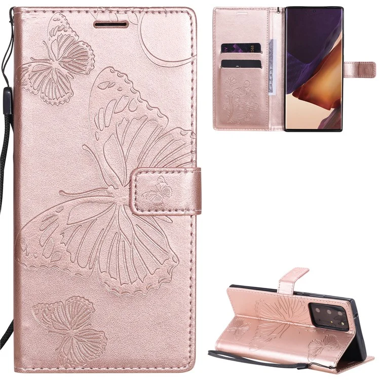 Kt-sprudelblumen-serie-2 Leder-telefonschutz Mit Schmetterlingsmuster Für Samsung Galaxy Note 20 Ultra/Note 20 Ultra 5g - Roségold