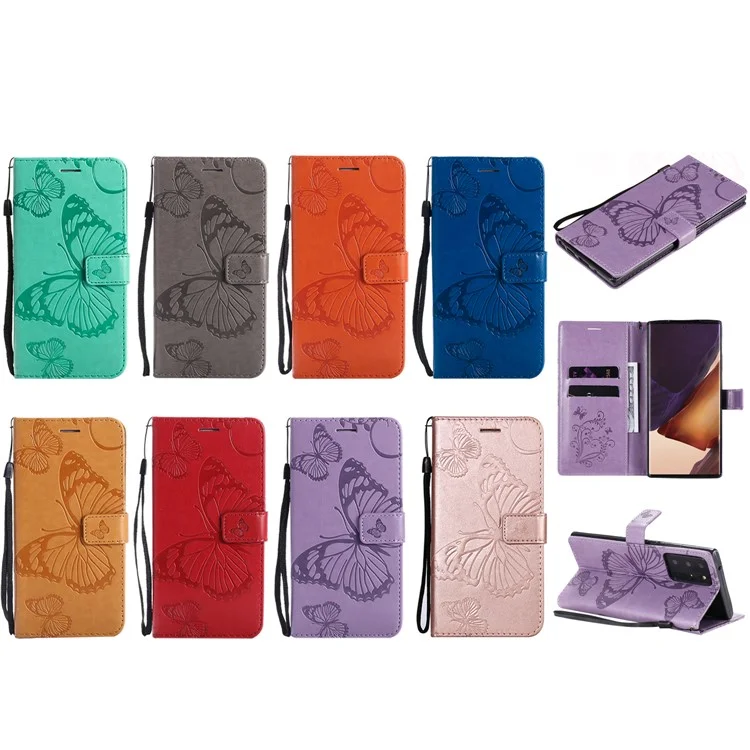 Kt-sprudelblumen-serie-2 Leder-telefonschutz Mit Schmetterlingsmuster Für Samsung Galaxy Note 20 Ultra/Note 20 Ultra 5g - Roségold
