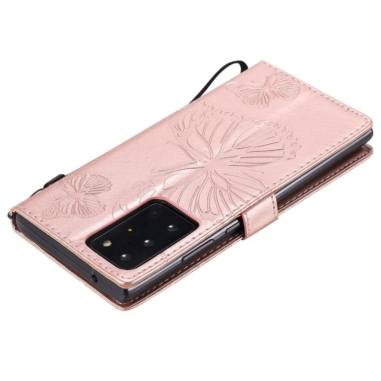 Kt-sprudelblumen-serie-2 Leder-telefonschutz Mit Schmetterlingsmuster Für Samsung Galaxy Note 20 Ultra/Note 20 Ultra 5g - Roségold
