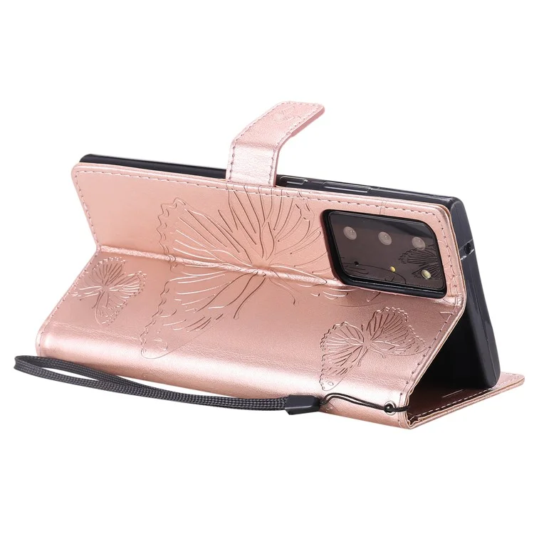 Kt-sprudelblumen-serie-2 Leder-telefonschutz Mit Schmetterlingsmuster Für Samsung Galaxy Note 20 Ultra/Note 20 Ultra 5g - Roségold