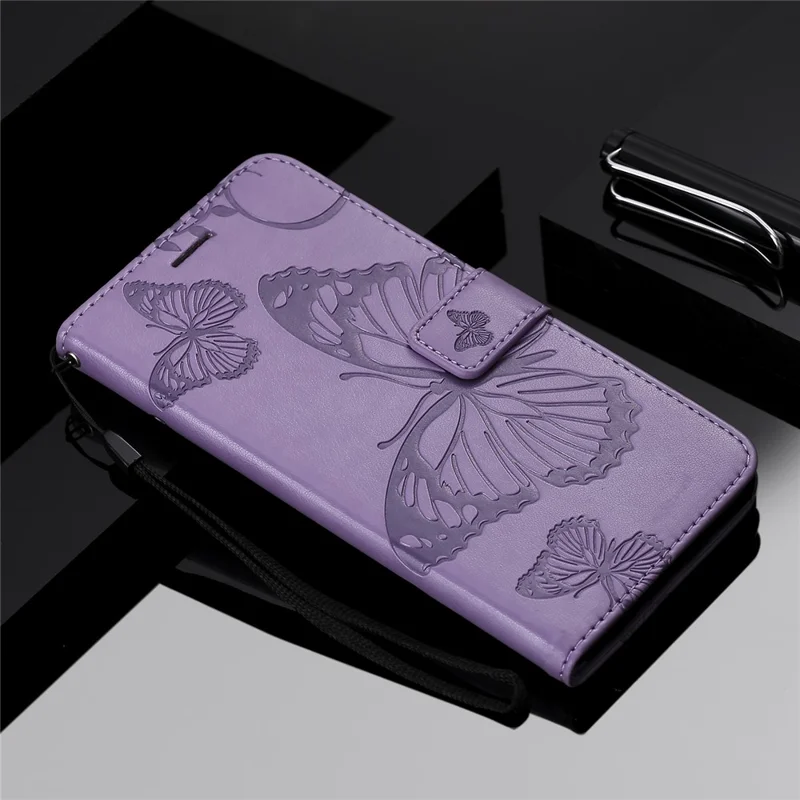 For Samsung Galaxy Note 20 Ultra / Note 20 Ultra 5G Wallet Case Floral Butterfly Imprinted Leather Phone Cover Stand - Purple