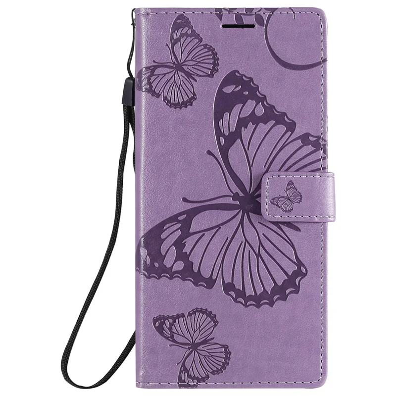 For Samsung Galaxy Note 20 Ultra / Note 20 Ultra 5G Wallet Case Floral Butterfly Imprinted Leather Phone Cover Stand - Purple