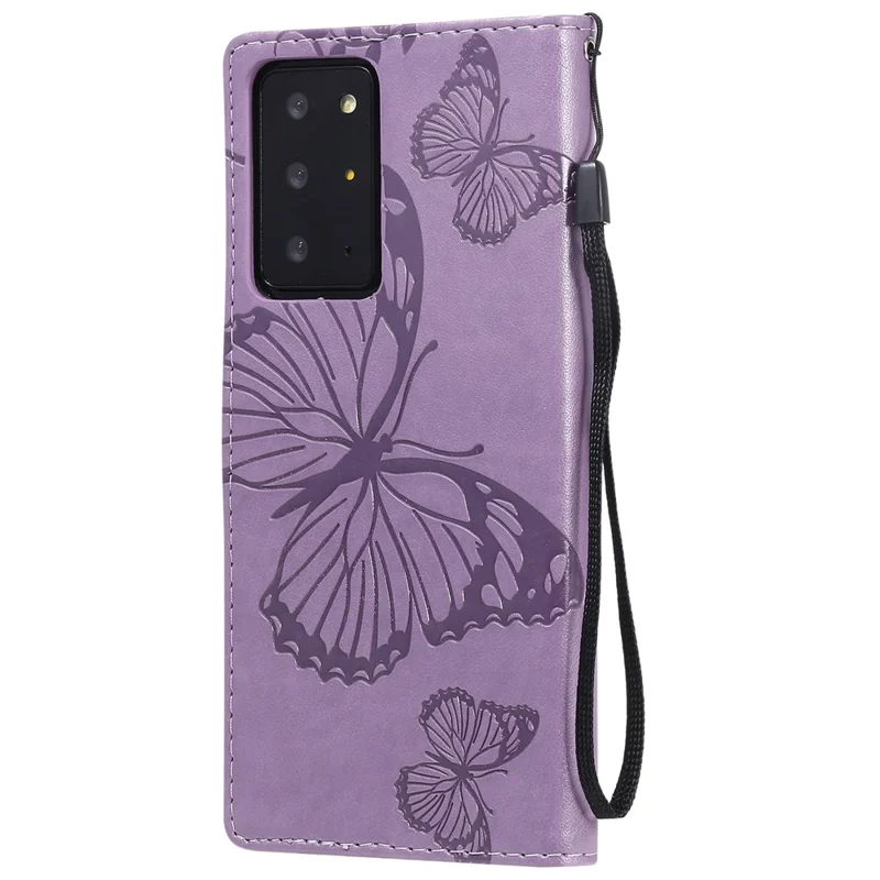 For Samsung Galaxy Note 20 Ultra / Note 20 Ultra 5G Wallet Case Floral Butterfly Imprinted Leather Phone Cover Stand - Purple
