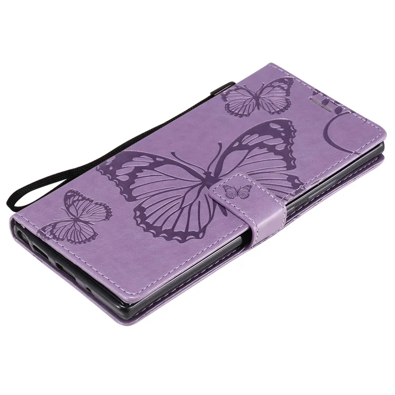 For Samsung Galaxy Note 20 Ultra / Note 20 Ultra 5G Wallet Case Floral Butterfly Imprinted Leather Phone Cover Stand - Purple