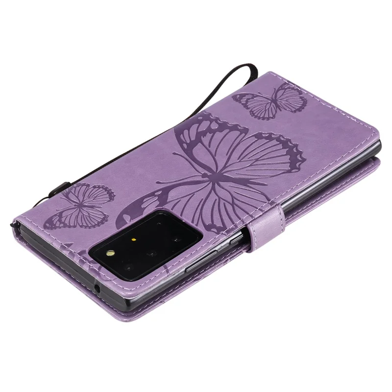 For Samsung Galaxy Note 20 Ultra / Note 20 Ultra 5G Wallet Case Floral Butterfly Imprinted Leather Phone Cover Stand - Purple