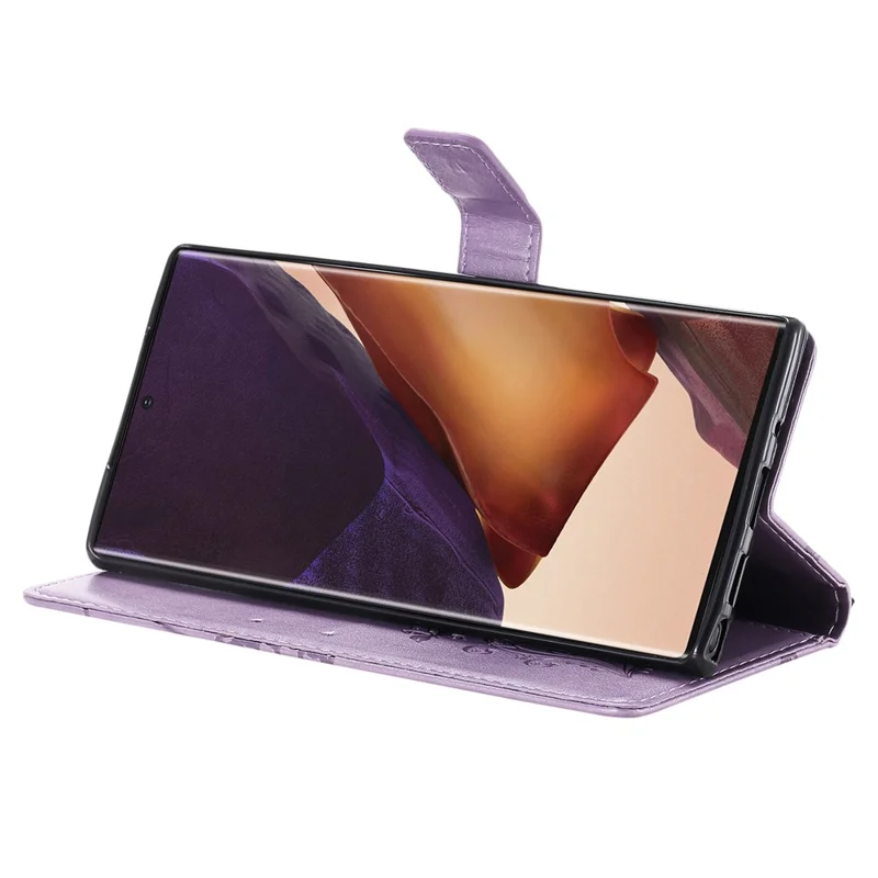 For Samsung Galaxy Note 20 Ultra / Note 20 Ultra 5G Wallet Case Floral Butterfly Imprinted Leather Phone Cover Stand - Purple