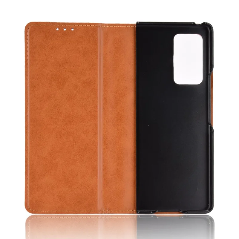 Magnetic Buckle Plaid Decor Phone Protective Shell for Samsung Galaxy Z Fold2 5G - Brown