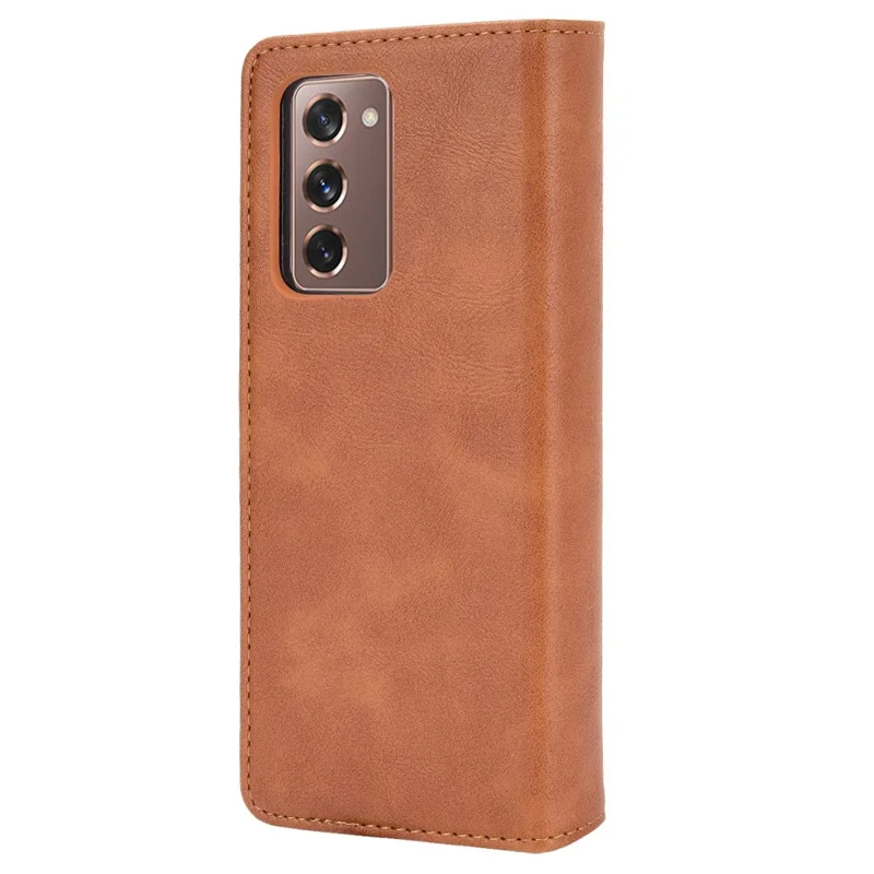 Magnetic Buckle Plaid Decor Phone Protective Shell for Samsung Galaxy Z Fold2 5G - Brown
