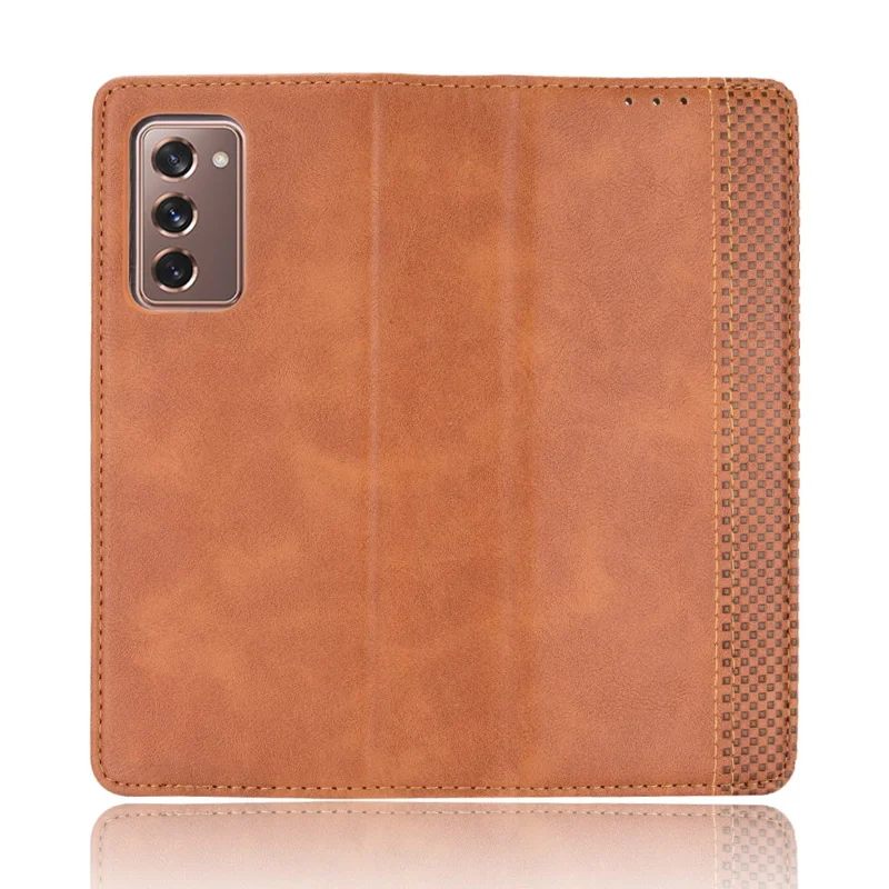 Magnetic Buckle Plaid Decor Phone Protective Shell for Samsung Galaxy Z Fold2 5G - Brown