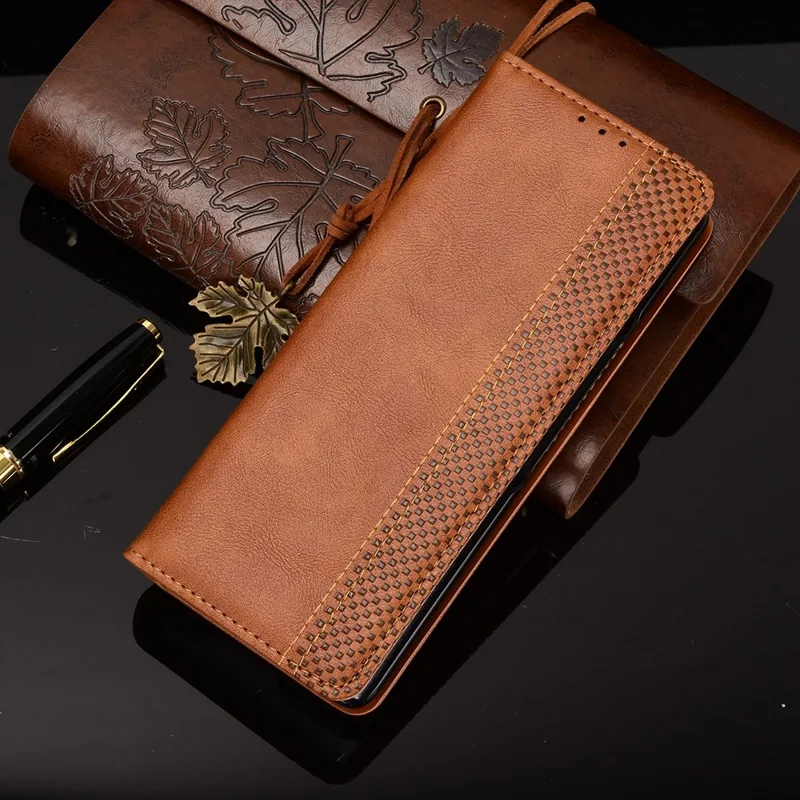 Magnetic Buckle Plaid Decor Phone Protective Shell for Samsung Galaxy Z Fold2 5G - Brown