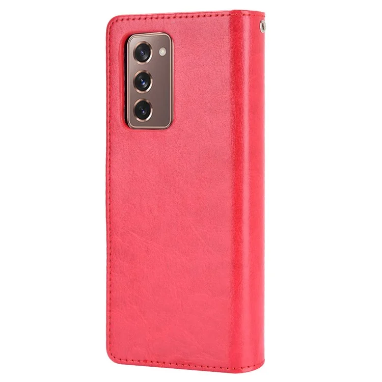 Crazy Horse Horse Texture Holder Caso de Couro Samsung Galaxy Z Fold2 5g - Vermelho