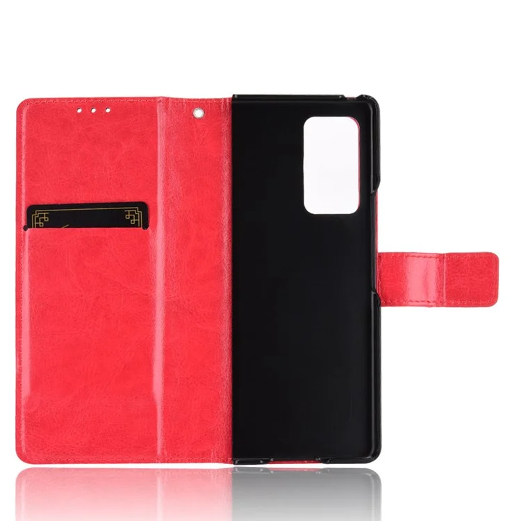 Crazy Horse Horse Texture Holder Caso de Couro Samsung Galaxy Z Fold2 5g - Vermelho