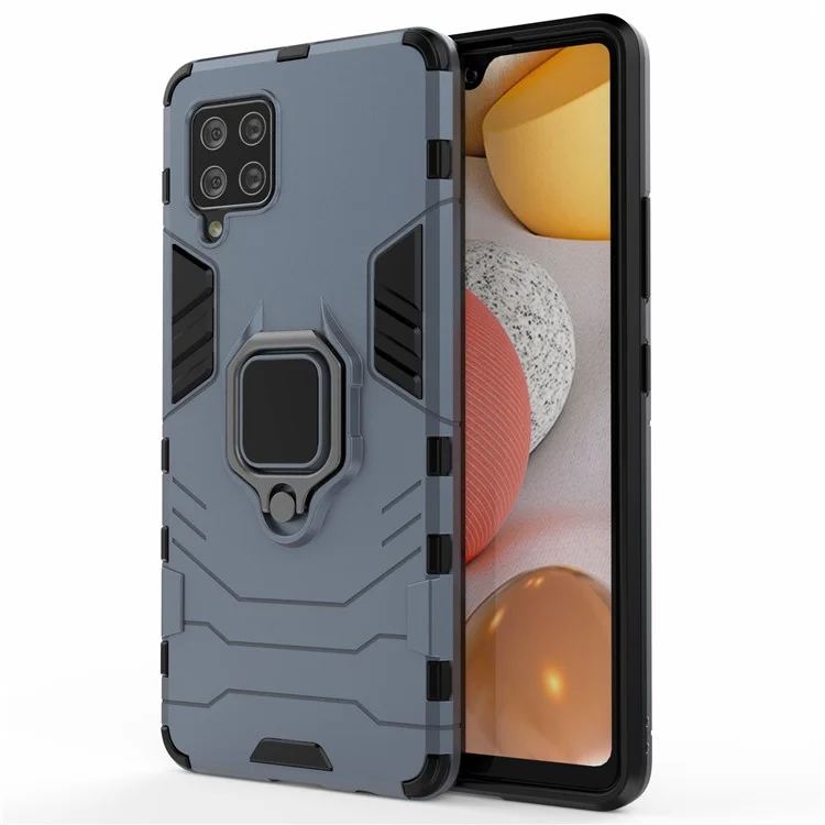 Suporte de Anel de Dedo Kickstand PC + Capa de Carcaça Híbrida TPU para Samsung Galaxy A42 5G - Azul