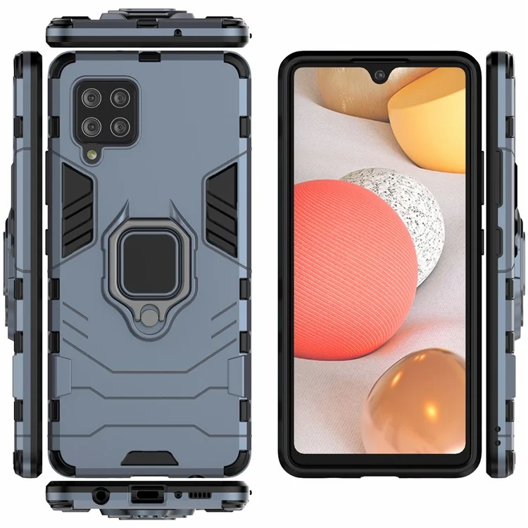 Suporte de Anel de Dedo Kickstand PC + Capa de Carcaça Híbrida TPU para Samsung Galaxy A42 5G - Azul