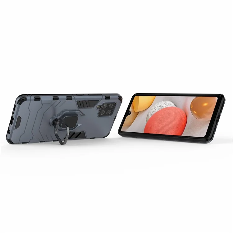 Suporte de Anel de Dedo Kickstand PC + Capa de Carcaça Híbrida TPU para Samsung Galaxy A42 5G - Azul