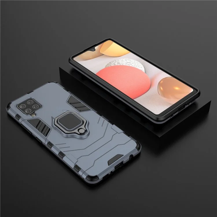 Suporte de Anel de Dedo Kickstand PC + Capa de Carcaça Híbrida TPU para Samsung Galaxy A42 5G - Azul