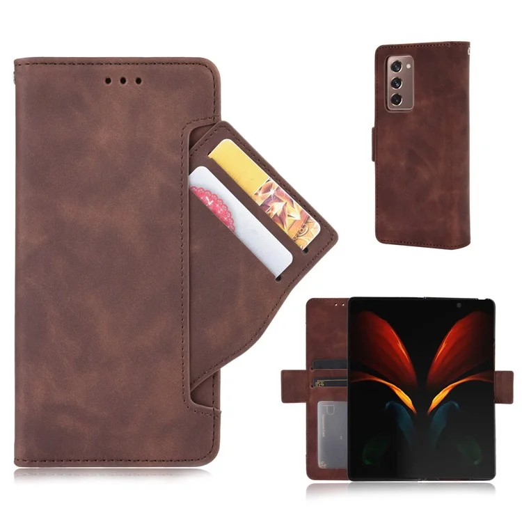 Para Samsung Galaxy Z Fold2 5G Multi-slot Leather Case Wallet Stand Shell Protector Phone Cover Case - Coffee