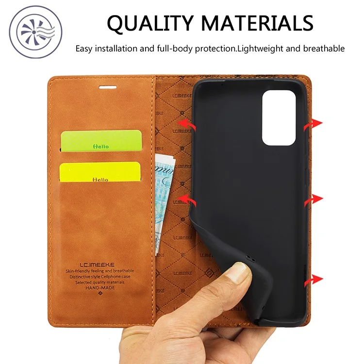 Lc. Imeeke Auto-assorbimento Del Portafoglio in Pelle Shell di Protezione Del Telefono Con Portafoglio Per Samsung Galaxy S20 Plus/S20 Plus 5G - Marrone Chiaro