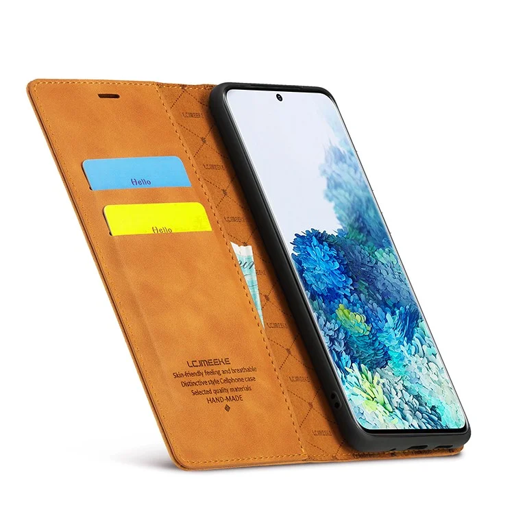 Lc. Imeeke Auto-assorbimento Del Portafoglio in Pelle Shell di Protezione Del Telefono Con Portafoglio Per Samsung Galaxy S20 Plus/S20 Plus 5G - Marrone Chiaro