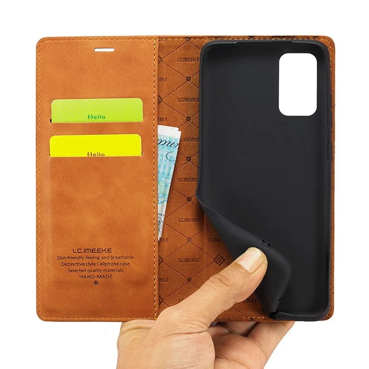 Lc. Imeeke Auto-assorbimento Del Portafoglio in Pelle Shell di Protezione Del Telefono Con Portafoglio Per Samsung Galaxy S20 Plus/S20 Plus 5G - Marrone Chiaro