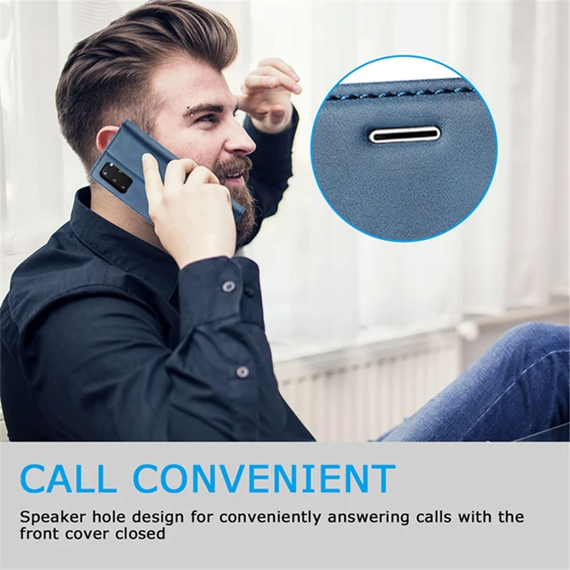 LC.IMEEKE Auto-Absorbed Leather Wallet Stand Phone Protective Shell with Wallet Stand for Samsung Galaxy S20 Plus/S20 Plus 5G - Blue