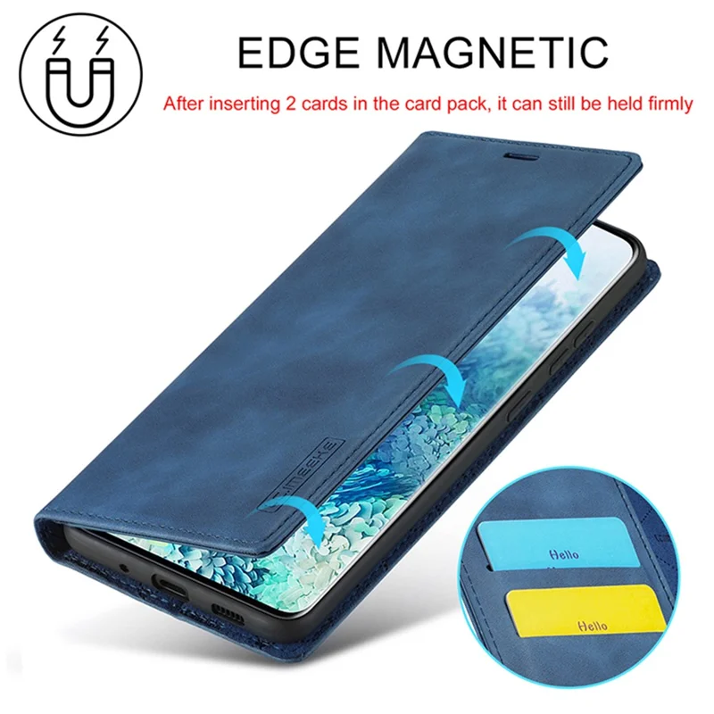 LC.IMEEKE Auto-Absorbed Leather Wallet Stand Phone Protective Shell with Wallet Stand for Samsung Galaxy S20 Plus/S20 Plus 5G - Blue