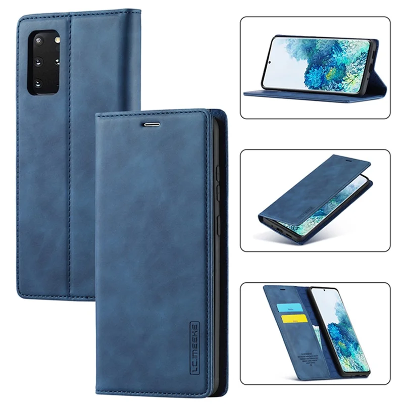 LC.IMEEKE Auto-Absorbed Leather Wallet Stand Phone Protective Shell with Wallet Stand for Samsung Galaxy S20 Plus/S20 Plus 5G - Blue