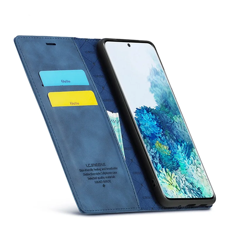 LC.IMEEKE Auto-Absorbed Leather Wallet Stand Phone Protective Shell with Wallet Stand for Samsung Galaxy S20 Plus/S20 Plus 5G - Blue