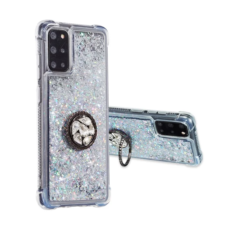For Samsung Galaxy S20 FE/S20 Fan Edition/S20 FE 5G/S20 Fan Edition 5G/S20 Lite/S20 FE 2022 Glitter Powder Quicksand TPU Cover Kickstand Case - Silver