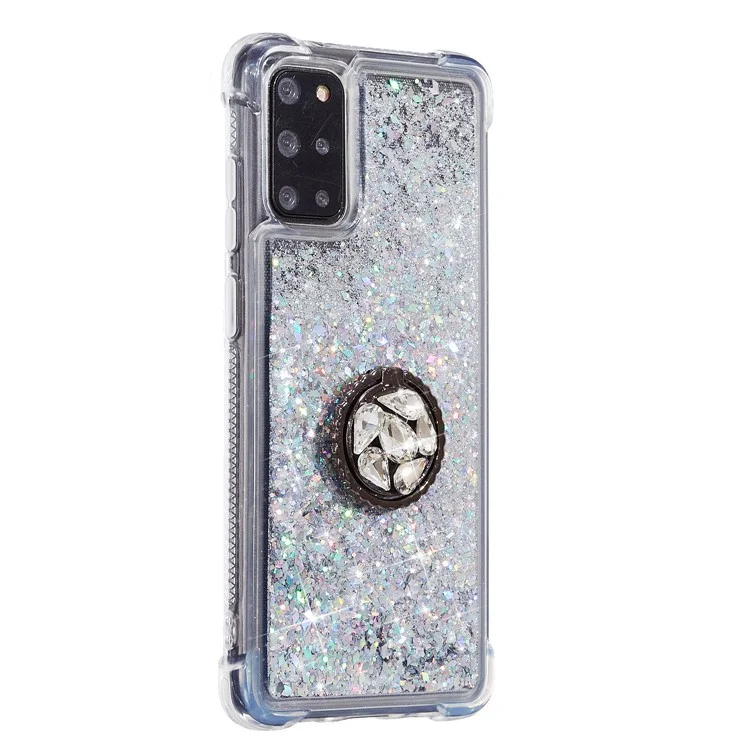 For Samsung Galaxy S20 FE/S20 Fan Edition/S20 FE 5G/S20 Fan Edition 5G/S20 Lite/S20 FE 2022 Glitter Powder Quicksand TPU Cover Kickstand Case - Silver