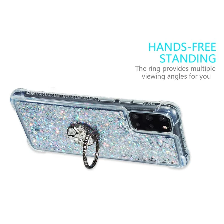 For Samsung Galaxy S20 FE/S20 Fan Edition/S20 FE 5G/S20 Fan Edition 5G/S20 Lite/S20 FE 2022 Glitter Powder Quicksand TPU Cover Kickstand Case - Silver