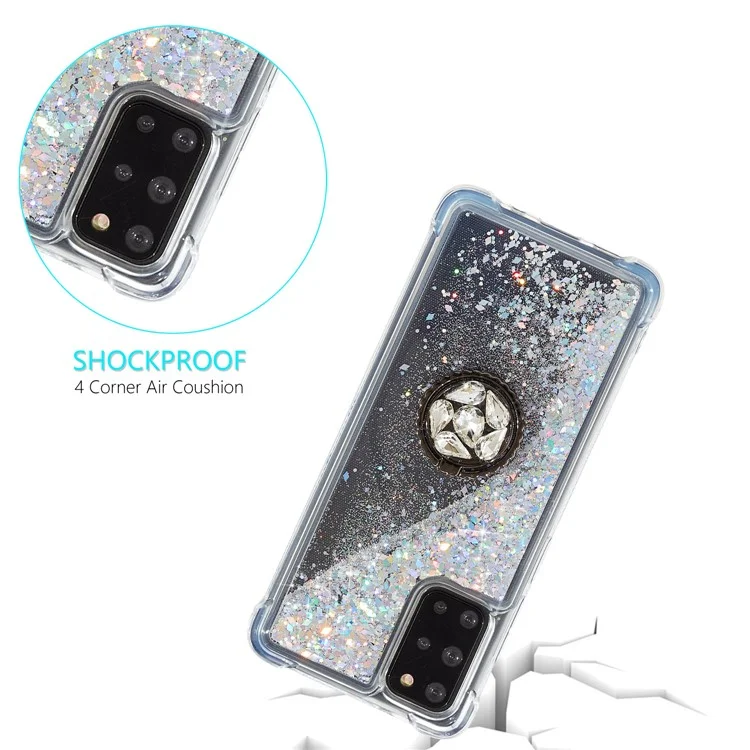 For Samsung Galaxy S20 FE/S20 Fan Edition/S20 FE 5G/S20 Fan Edition 5G/S20 Lite/S20 FE 2022 Glitter Powder Quicksand TPU Cover Kickstand Case - Silver