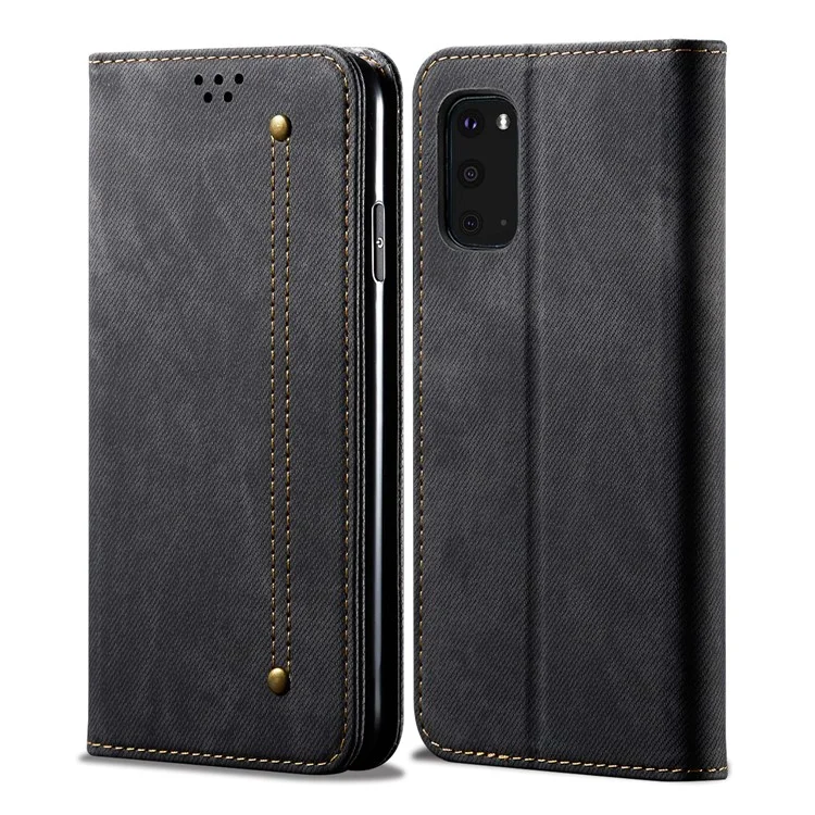 Jeans Cloth Texture TPU + PU Leather Phone Cover Case for Samsung Galaxy S20 FE/S20 FE 5G/S20 Lite/S20 FE 2022 - Black