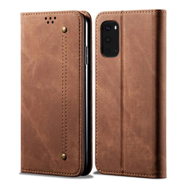 Jeans -stoff Textur TPU + PU Leder Telefonabdeckung Hülle Für Samsung Galaxy S20 Fe/s20 fe 5G/S20 Lite/S20 fe 2022 - Braun